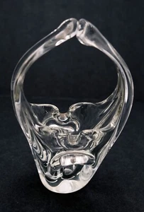 Vintage hand blown Murano heavy clear glass polished bottom split handle basket - Picture 1 of 11