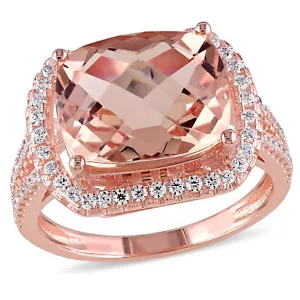 Amour Rose Plated Silver Morganite and Cubic Zirconia Cocktail Ring - Picture 1 of 6