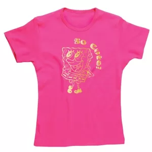 (L) T SHIRT SPONGEBOB SO SÜSS DAMEN SKINNY TAILLIERT ROSA SQUAREPANTS GOLD VINTAGE - Bild 1 von 1