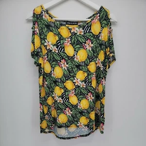 Womens Cable & Gauge Lemon Floral Open Shoulder Top Size S - Picture 1 of 6