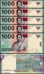Indonesia 1000 Rupiah 2000 2007, UNC, 5 Pcs Consecutive LOT, P-141h - Picture 1 of 4