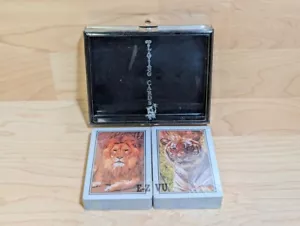 Vintage E-Z VU SEALED Playing Cards Lions & Tigers Sets in Travel Case - Picture 1 of 6