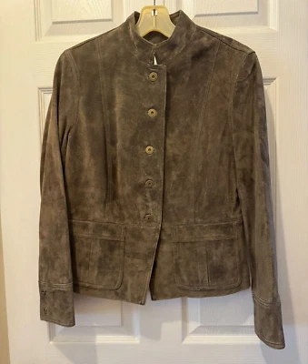 Vintage Liz Claiborne Suede Leather Jacket Womens PM Petite Green Button Up - Image 1 of 4