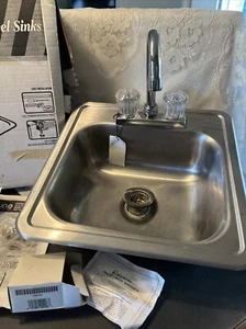 Elkay Neptune 15" X 15" X 5-1/2" Stainless Steel Bar Sink NES1515 Water Faucet - Picture 1 of 18