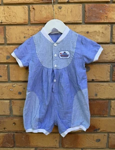 Baby Vintage Romper Size 1 Jumpsuit One Piece Boy Sailor Tug Boat Retro Beach - Foto 1 di 10