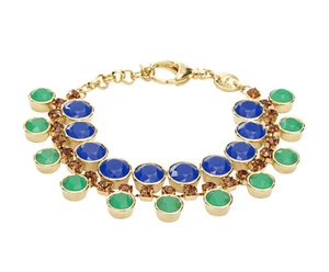 Pulsera $88 Marca FOSSIL Drama Azul Verde Vidrio Piedra Tono Dorado Nueva con Etiquetas - Imagen 1 de 3