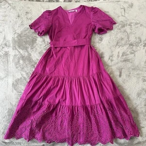 Neu ohne Etikett weiche Umrandung 100 % Baumwolle rosa Ösen Midikleid Damen SMALL - Bild 1 von 7