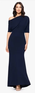 Betsy & Adam Madeline Long Scuba Crepe Off the Shoulder Drop Dress NWT Sz 4 Blue - Picture 1 of 5