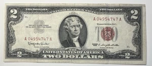 1963 Series $2 Two Dollar Bill Red Seal Fed Reserve Note - Picture 1 of 6
