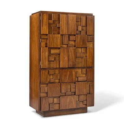 Lane Staccato Mid Century Brutalist Walnut Armoire - Image 1 of 4