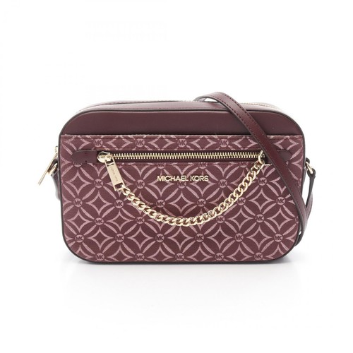 Borsa a tracolla Michael Kors Jet Set L logo metallizzato tela pelle rosa