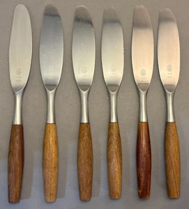 Dansk FJORD IHQ Vintage Set of 6 Modern Hollow Knife Teak Handle 8 3/8'" - Picture 1 of 6