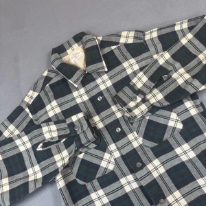 Vintage Sears Shirt Mens Medium Green Black Plaid Flannel Long Sleeve 80s 90s - Picture 1 of 11