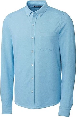 Cutter & Buck $110 Reach Long Sleeve Cotton-Blend Blue Oxford Button Up Shirt L - Image 1 of 3