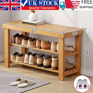 3 Tiers Wooden Shoe Rack Seating Bench Hallway Storage Organiser Holder Stand - Picture 1 of 15