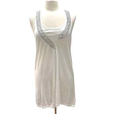 NWT Torn by Ronny Kobo Long White Tank with Rhinestones Racer Back SZ L - Image 1 of 4