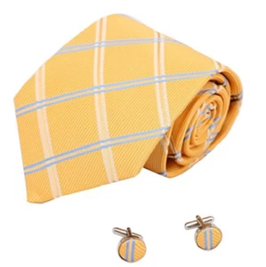 Y&G Tie For Men Checkered Necktie w/ Cuff Links, Yellow - Picture 1 of 2