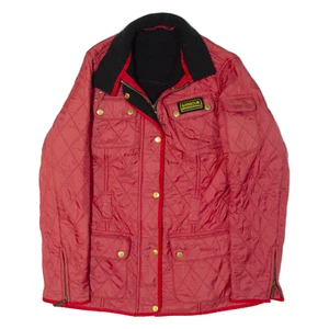 Vintage BARBOUR International Fleece Lined Womens Quilted Jacket Red 90s UK 12 - Picture 1 of 6