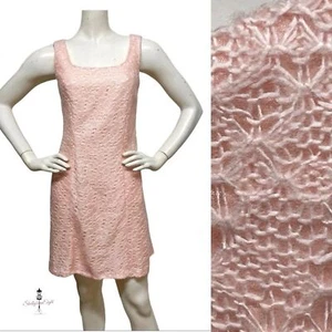 VINTAGE 80s 90s does 60s Baby Blush Pink Crochet Dress XS S 2 4 Pockets - Picture 1 of 15