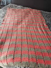 Hand Knit Homemade Throw Blanket Afghan 60"×84" Tan/salmon NEW