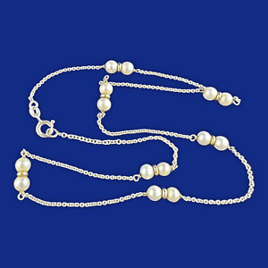 Beautiful 18ct White & Yellow GOLD Genuine PEARL Bead Chain NECKLACE - 5.5 grams