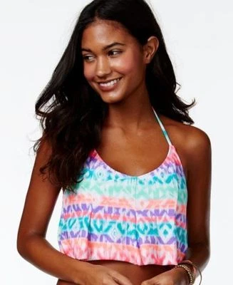 Hula Honey Multi-Color Printed Cropped Bikini Swimsuit Top NWT Junior Medium - Image 1 of 4