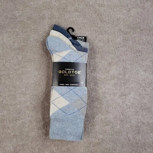 GOLDTOE AquaFX Carlyle Argyle Crew Socks Mens Size 6-12.5 Blue Beige 3 Pairs - Picture 1 of 9