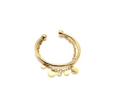 BG756F - Bague Fine avec Chaîne Mini Pampilles Assorties Acier Doré