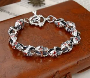 K25 Herren Armband 20 cm Silber 925 Totenkopf Schädel mit roten Augen - Bild 1 von 5