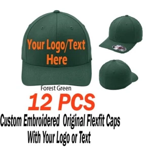 12 Custom Embroidered Original Flexfit Adult 6-Panel Caps with Logo or Text - Picture 1 of 16