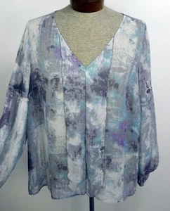 Lane Bryant Plus 18/20W Semi Shear V-Neck Abstract Long Puff Sleeve Blouse - Picture 1 of 10