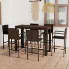 7 Piece Outdoor Bar Set with Armrest Poly Rattan BrownS-Stock