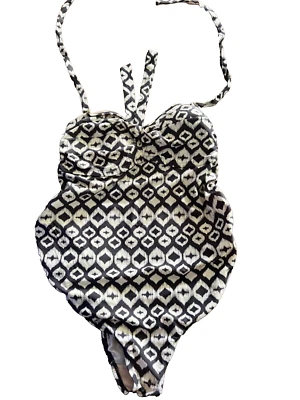 liz lange maternity halter bathing suit small -  d/dd gray / white  - Image 1 of 3