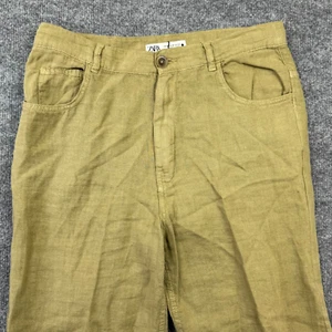 ZARA WOMENS LINEN PANTS HIGH RISE WITH POCKETS USED SIZE M STRAIGHT LEG Act31x31 - Picture 1 of 11