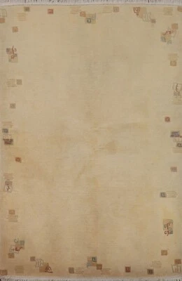 Alfombra de área nepalí tinte vegetal 5x6 alfombra tribal de lana anudada a mano Foto 1 de 4