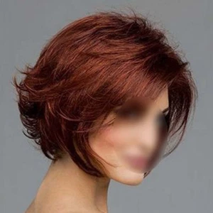 Fashion Short Straight Dark Red Brown Women's Cosplay Hair Wig Full Wigs + Cap - Picture 1 of 6