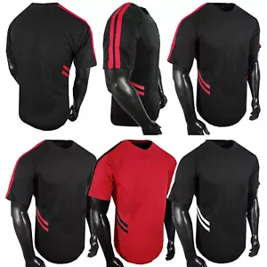 Mens GYM Work Out T-SHIRT Activewear Sport Stripe Shoulders Sides Dri-Fit Slim - Picture 1 of 14