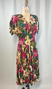 Abito vintage TAGLIA MEDIA rayon tropicale floreale spalline anni 80 90 40 - Foto 1 di 16
