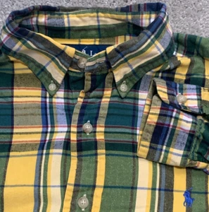 Ralph Lauren Classic Fit Button Up Shirt Men's Medium Green Yellow Tartan Plaid - Picture 1 of 12