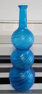 SAPPHIRE EMPOLI SWIRL BLUE GLASS TRIPLE GOURD GENIE BOTTLE NO STOPPER 15.5 INCH - Picture 1 of 8