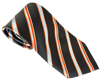 Corbata Repp GIORGIO ARMANI ETIQUETA NEGRA Azul Marino Naranja Rayas 100% Seda Para Hombre Foto 1 de 4