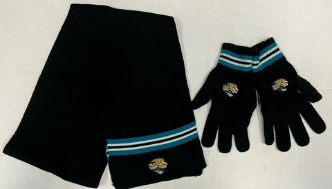 Reebok Jacksonville Jaguars NFL Adult Knit Scarf and Knit Gloves 2 Piece Set Cover