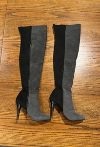 Carlos Santana Womens Over The Knee High Heel Boots d Size 6.5 Black/Grey - Picture 1 of 8