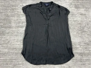 Rachel Roy Top Womens XS Black Short Sleeve Satin Feel Crinkled Casual - Picture 1 of 10
