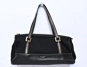 kate spade NEW YORK Canvas Leather Black Top Zip Shoulder BAG Purse - Picture 1 of 10