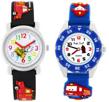 Armbanduhren Kinder Jungen Feuerwehr Cars Auto Kinderuhr Silikon Armband blau