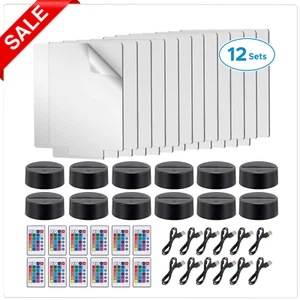 12 Sets LED Light Base with Acrylic Blank Sheets, Acrylic LED Light Lamps - Picture 1 of 8
