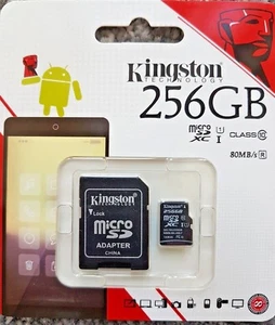 Kingston 256gb Micro SD Card SDXC SDHC Class 10 (45MB/s) UHS I with adapter - Picture 1 of 3