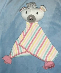 NYGB Pink Knit Teddy Bear Baby Security Blanket Pastel Stripes  - Picture 1 of 3