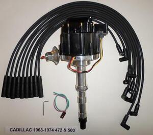 CADILLAC 1968-1974 V8 472 & 500 HEI DISTRIBUTOR & Black 8mm Spark Plug Wires NEW